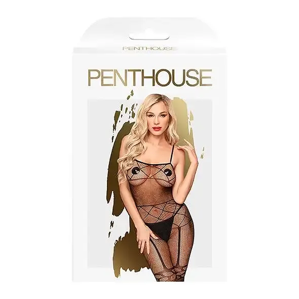 Бодістокінг з панчохами та геометричним малюнком Penthouse - Firecracker Black XL Львів - фото 3