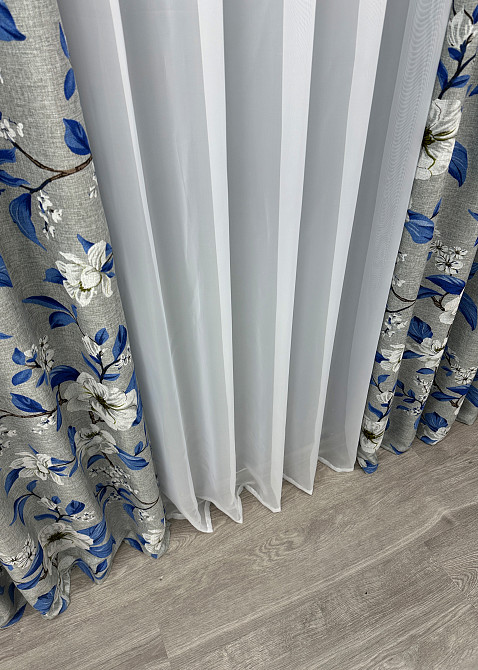 Комплект готових штор VR-Textil Льон з квітковим принтом "Прованс" № 1725ш Світло-сірий з синім 100х270 см 2 шт (31-827) Київ - фото 3