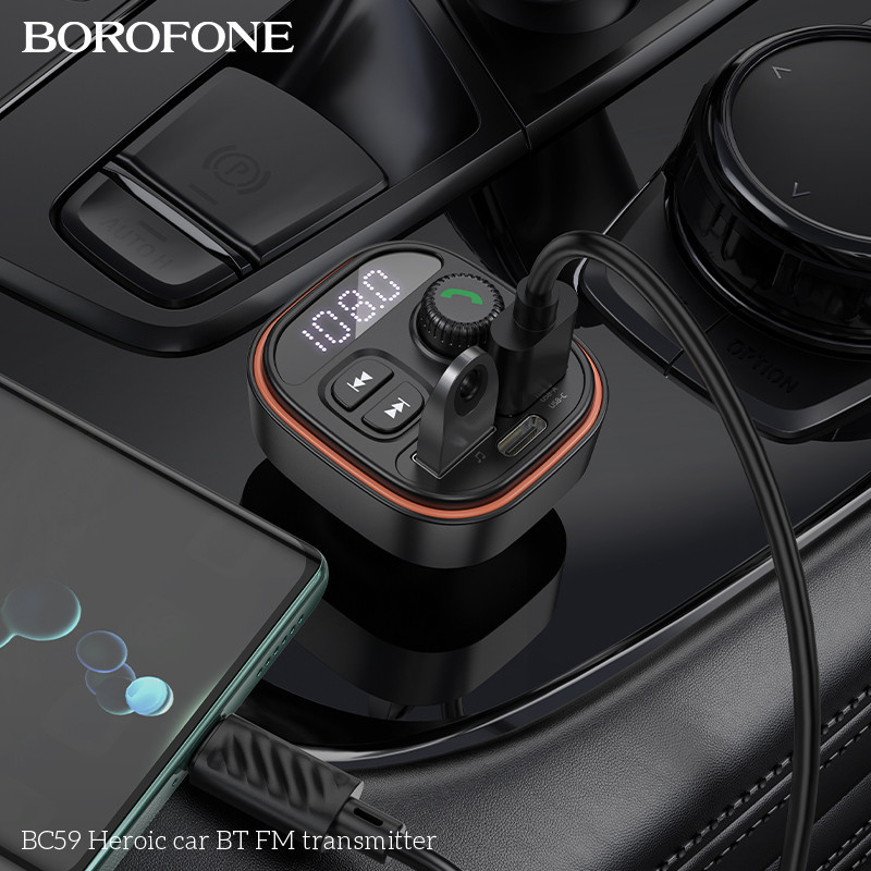 АЗП з FM-модулятором BOROFONE BC59 Heroic car BT FM transmitter Black Одеса - фото 5