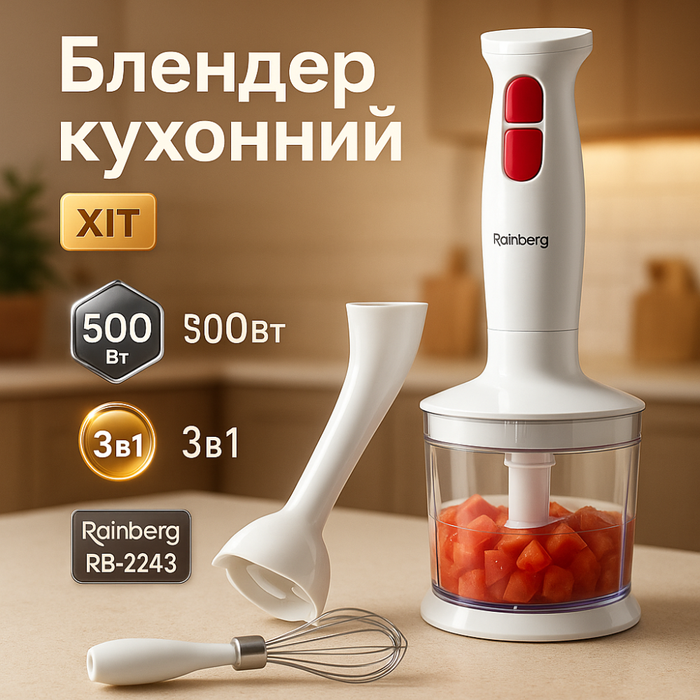 Блендер для измельчения детского пюре Rainberg, Кухонный комбайн металлический, Блендеры с насадками OC-24 Львов - изображение 14