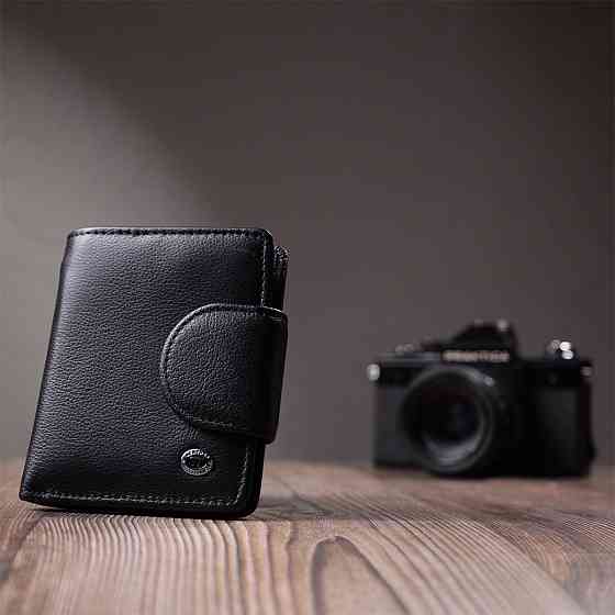 Практичний гаманець для жінок з кишенею для монет із натуральної шкіри Чорний (ST Leather) Київ