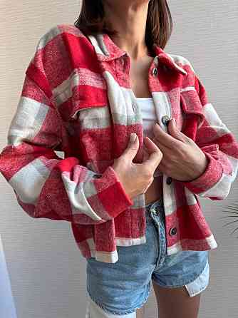 Жіноча тепла оверсайз сорочка у клітинку на гудзиках кашемір Одеса