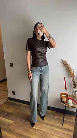 Женский лаконичный топ с коротким рукавом из экокожи Шоколад, 44/46 Одесса