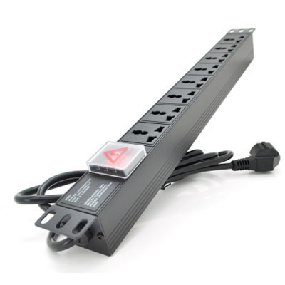 Силовий блок 19" 8 універс. розеток, кабель 1.8м, вимикач, алюм. корпус Pipo (PP8PDUGR-UN) Вінниця - фото 1