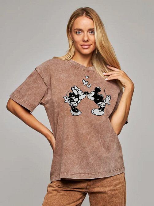 Футболка оверсайз винтаж с принтом С рисунками Бежевый Харьков - изображение 1