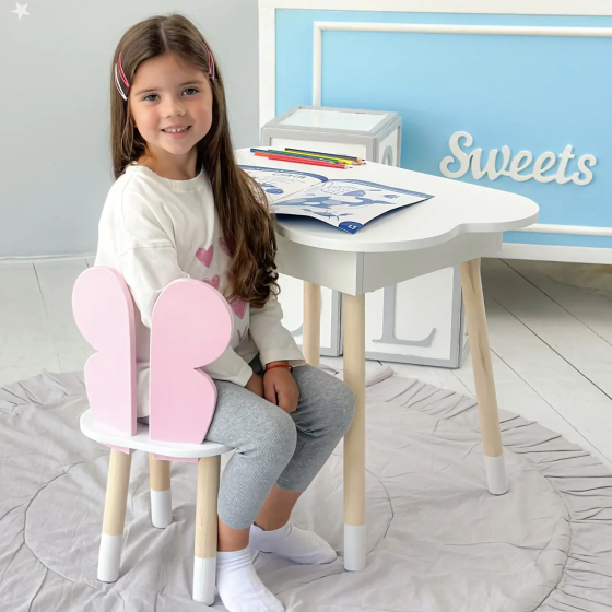 Дитячий стіл Хмарка з нішою та стільчиком Метелик (Білий з рожевим) Київ