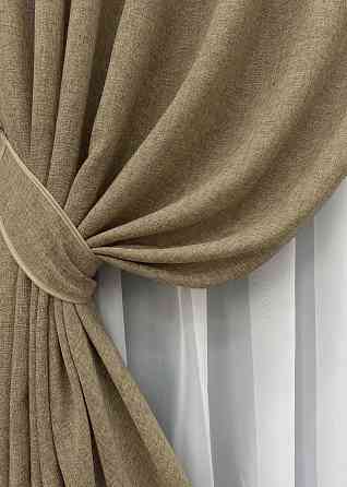 Комплект готовых штор VR-Textil Лен Мешковина № 1768ш Миндальный 150х275см 2 шт (33-0779) Киев