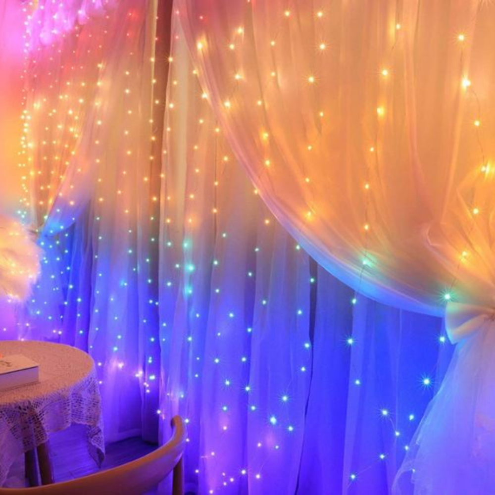 Світлодіодна гірлянда штора роса від USB Niki Light завіса роса 8 режимів з пультом 200LED 3x3м різнокольорова райдужна Київ - фото 1