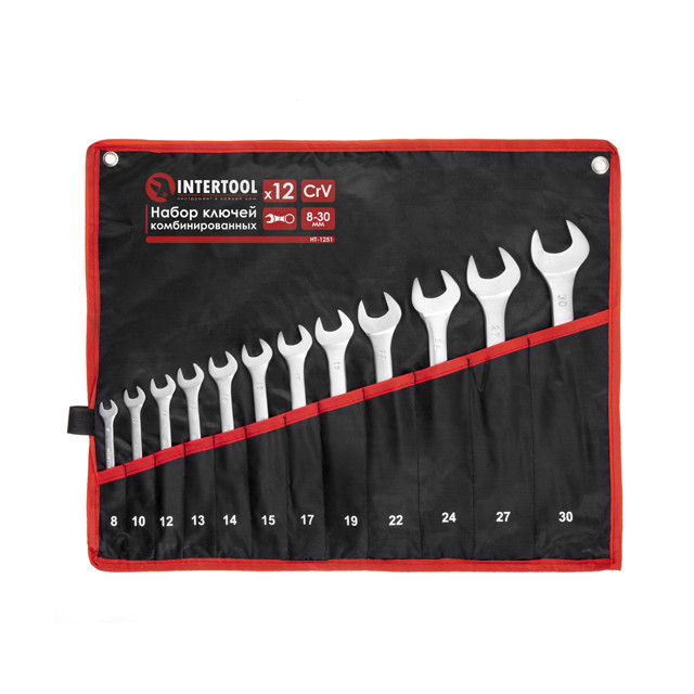 Комбіновані ключі INTERTOOL Cr-V 12 штук, 8-30 мм - для майстрів і автосервісів Львів - фото 1
