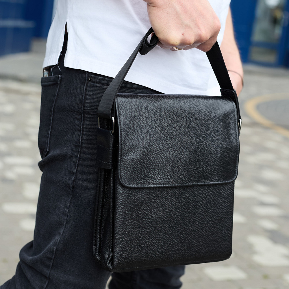 Сумка мессенджер 21.5x25x7 кожаная барсетка для мужчин Tiding Bag 35775 черная Каменское - изображение 2