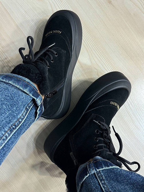 Черевики жіночі Hengji 677-1 замшеві високі кеди на хутрі чорні, 41, 25,5 см Київ - фото 1