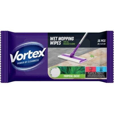 Серветки для прибирання Vortex Tropical Oasis Вологі для підлоги 15 шт. (4823071663525) Вінниця - фото 1