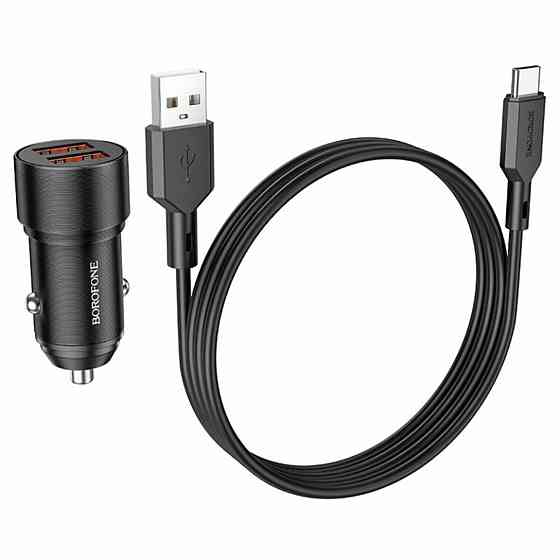 Автомобільний зарядний пристрій BOROFONE BZ19 Wisdom dual port car charger set(Type-C) Black Киев