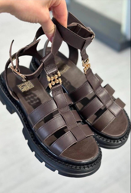 Jasmine Босоніжки шкіряні жіночі шоколадні на низькому ходу літні / Босоніжки натуральна шкіра Коломыя - изображение 1