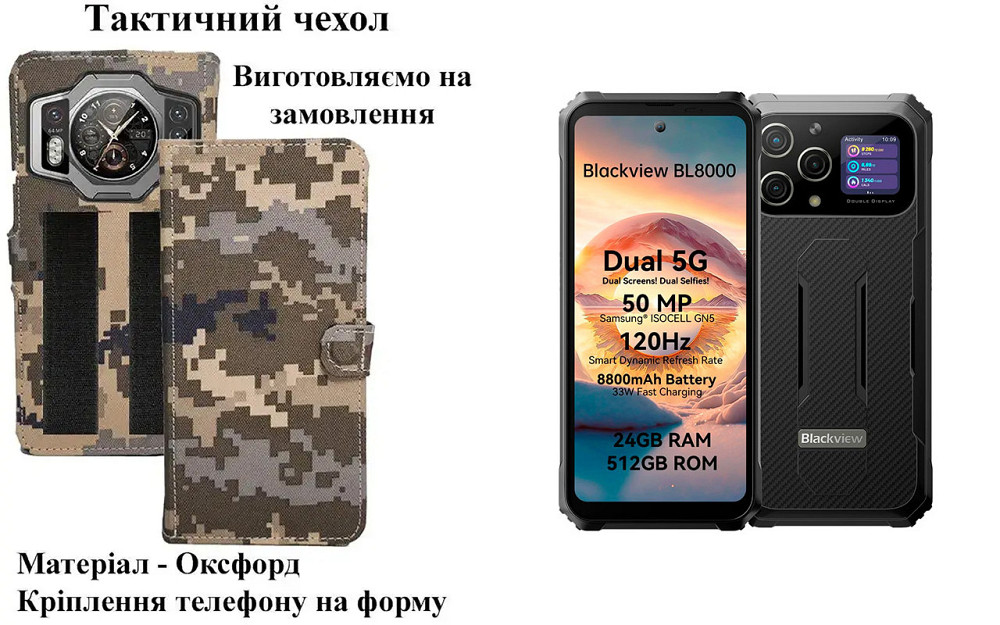 Тактичний чохол для Blackview Armor 27T+, кріпиться до спорядження на липучці Київ - фото 1