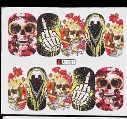 Наклейки для ногтей Хэллоуин скелет рисунок 5 на 6 см разноцветный Киев