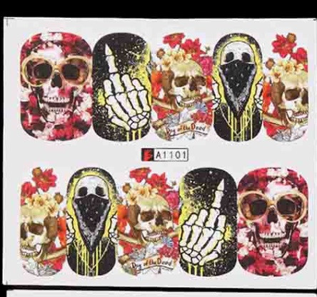 Наклейки для ногтей Хэллоуин скелет рисунок 5 на 6 см разноцветный Киев - изображение 1