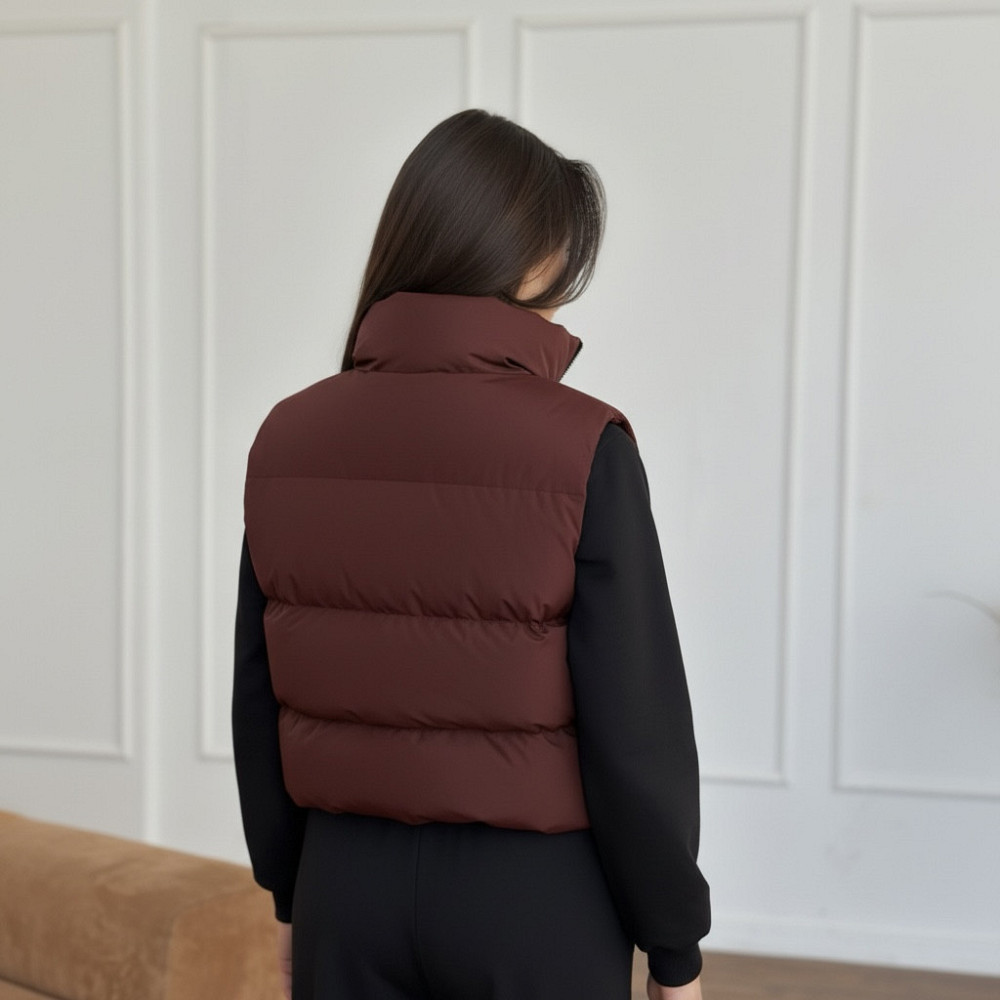 Жилетка коричнева женская укороченная Коричневый 42/44 Харьков - изображение 3