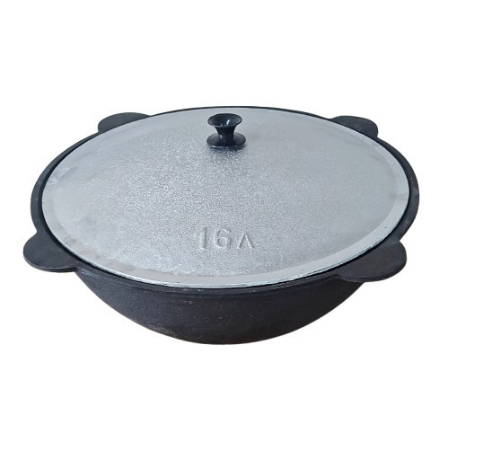 Казан чугунный узбекский 16л с плоским дном и алюминиевой крышкой Киев - изображение 1