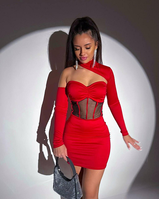 Жіноча стильна приваблива мініплаття мікродайвінг + сітка Червоний, 46/48 Одеса - фото 1