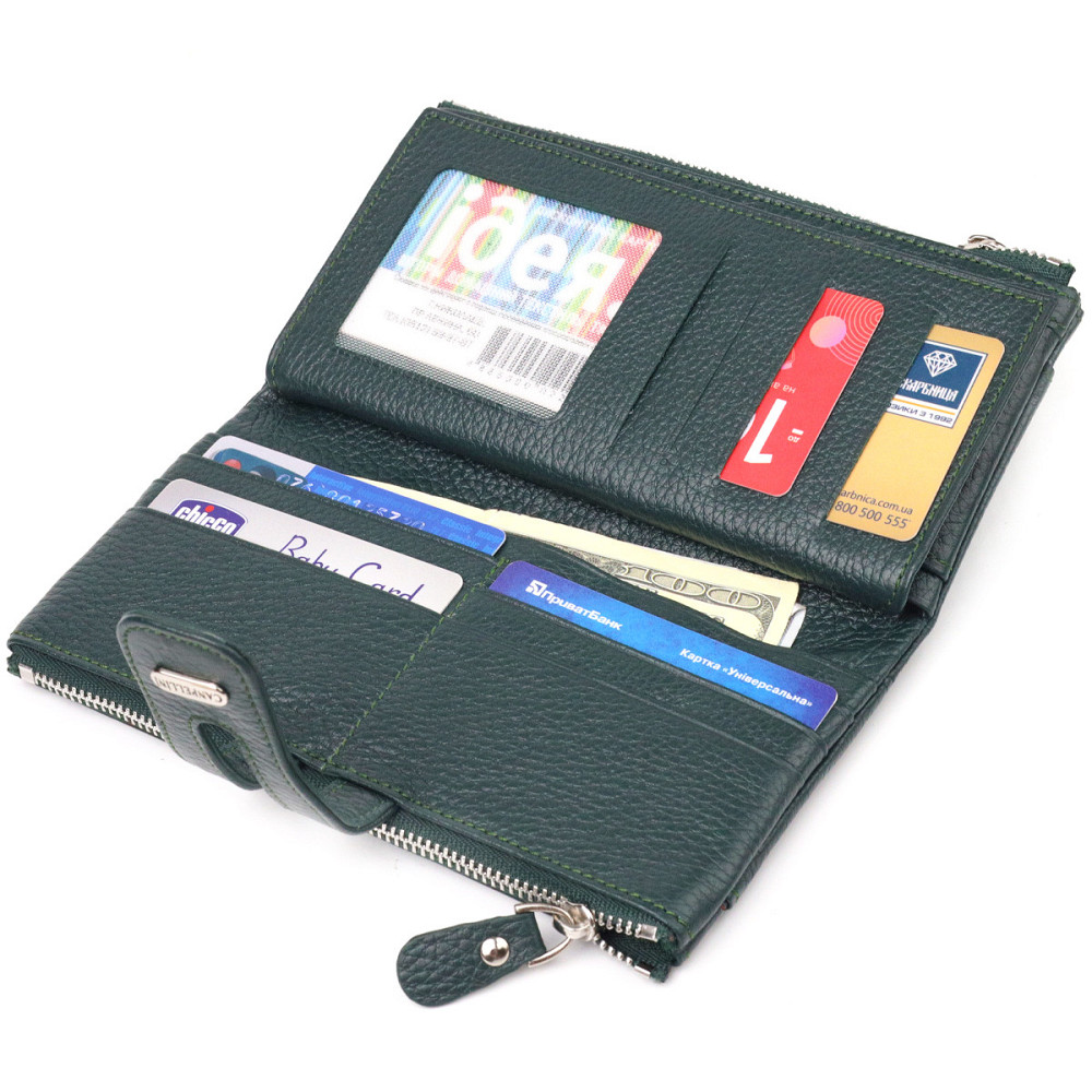 Вместительный кошелек из натуральной зернистой кожи CANPELLINI 21633 Зеленый Киев - изображение 5