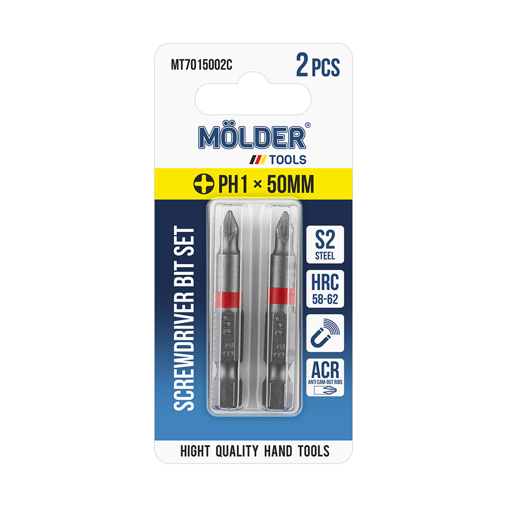 Набір біт Molder PH1x50мм 2шт (кольорове маркування) Львів - фото 1