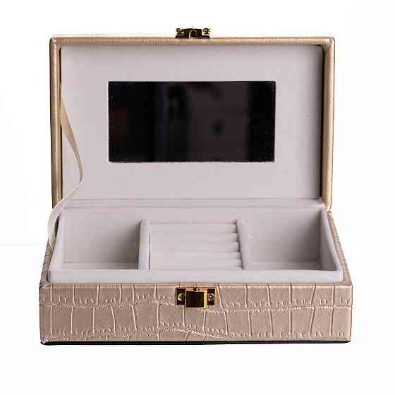 Скринька для прикрас з еко шкіри 3 відділення з дзеркалом 16×10×6 см Золотистий HP-5-18GOLD Київ