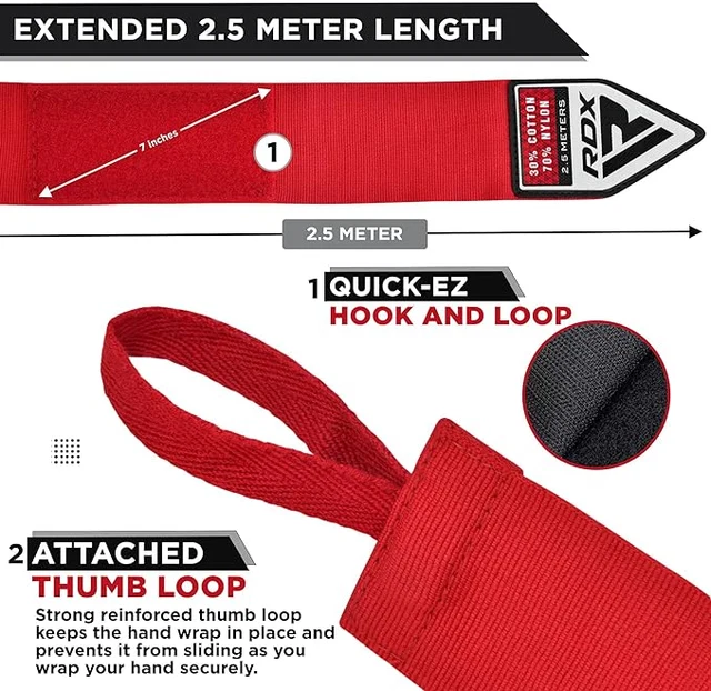 Бинти для боксу RDX Hand Wraps Red (2.5м.) Кам'янське - фото 4
