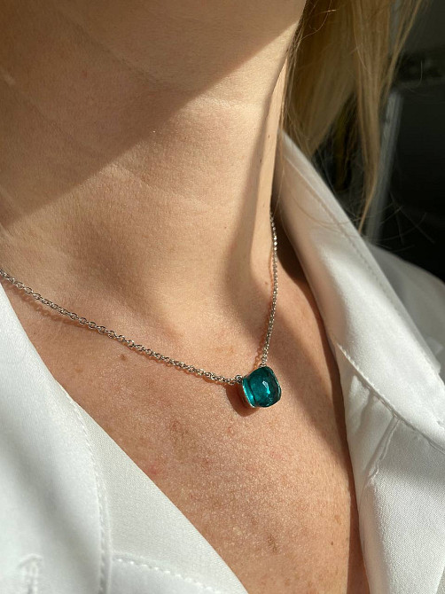 Помелато-ланцюжок/підвіска/сріб 925/ камінь кольору морської хвилі/великий кристал зелено-блакитний Одеса - фото 3