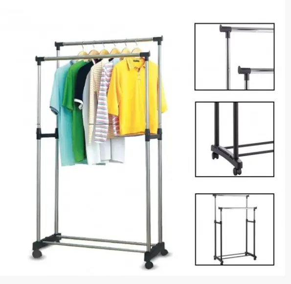 Телескопическая напольная двойная стойка-вешалка Double-Pole MINI 720–1300×450×1000–1600 мм для удобного хранения одежды Одесса - изображение 10