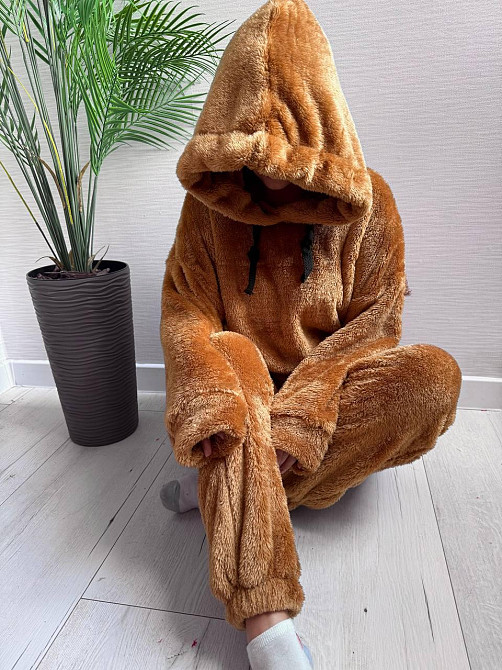 Теплый женский плюшевый костюм двойка плюшевый двухсторонний мех Песочный Одесса - изображение 3
