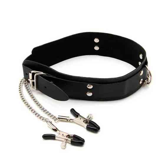 БДСМ нашийник із затискачами для сосків - Чорний - Садо-мазо Вінниця