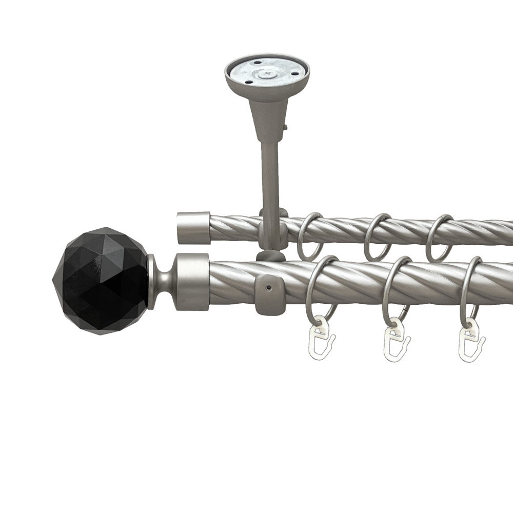 Карниз Orvit Люміера Неро металевий дворядний відкритий до стелі скручена труба кільце металеве Сатин 25\16 мм 200 см Львів - фото 1