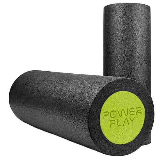 Массажний ролик (ролер) гладкий PowerPlay 4021 Fitness Roller Чорно-зелений (30x15см.) Кам'янське