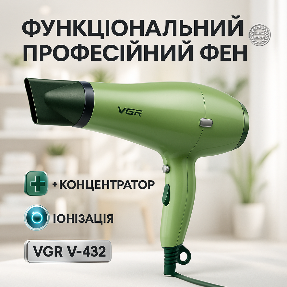 Фен для волос с режимами VGR V-432, Профессиональный фен с ионизацией и термозащитой UE-60 Львов - изображение 15