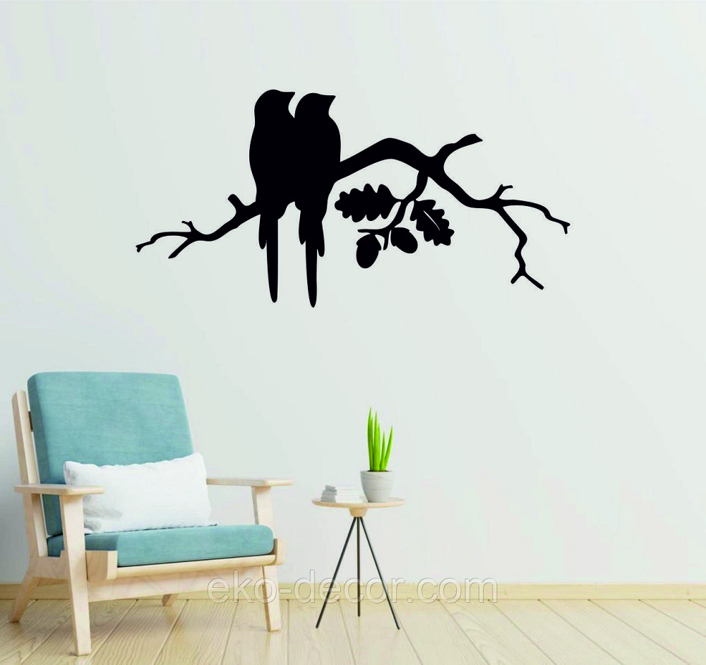 Декоративное настенное Панно «Две птички на ветке», Декор на стену 90*45 см, Черный Киев - изображение 2