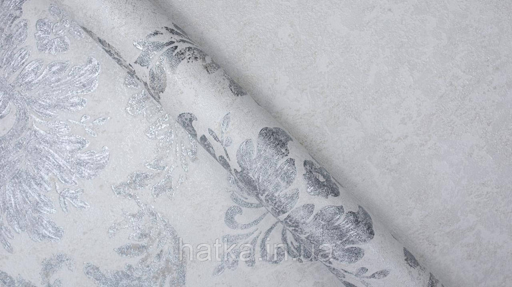 Шпалери метрові вінілові на флізеліні Sintra Classic класика вензель структурні сріблясті на білому 406649 Київ - фото 3