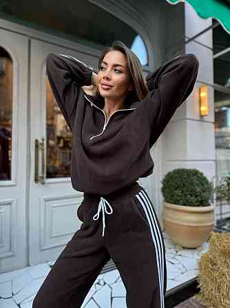 Жіночий теплий костюм двійка у спортивному стилі з лампасами двосторонній фліс Одеса