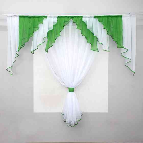 Кухонная занавеска VR-Textil № 104к ламбрекен и тюль темно-салатовый с белым 200х170 см (52-0525) Киев