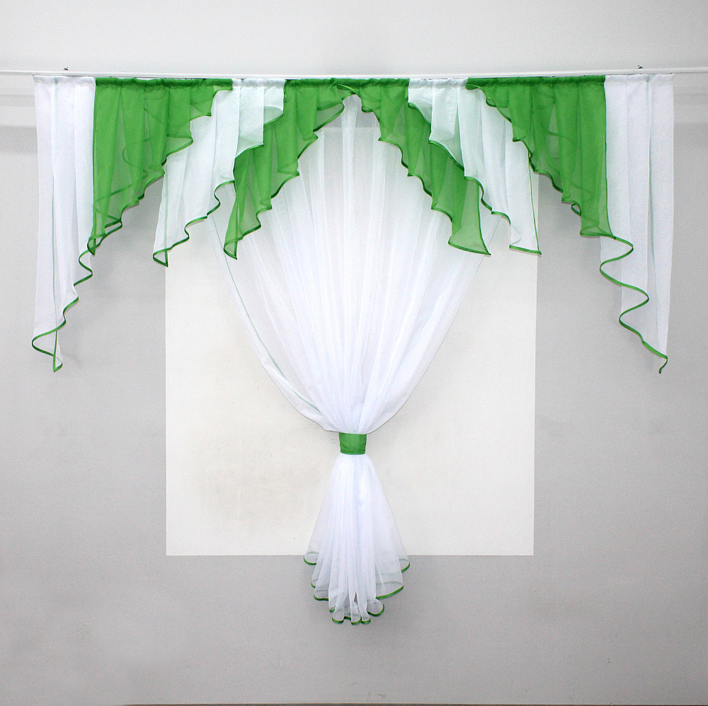 Кухонная занавеска VR-Textil № 104к ламбрекен и тюль темно-салатовый с белым 200х170 см (52-0525) Киев - изображение 2