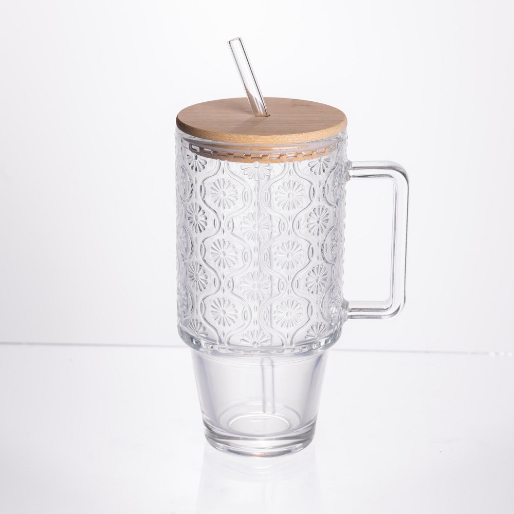 Кружка скляна з кришкою та трубочкою 750 (мл) чашка з трубочкою та кришкою на подарунок HP-19-48N Коломия - фото 1