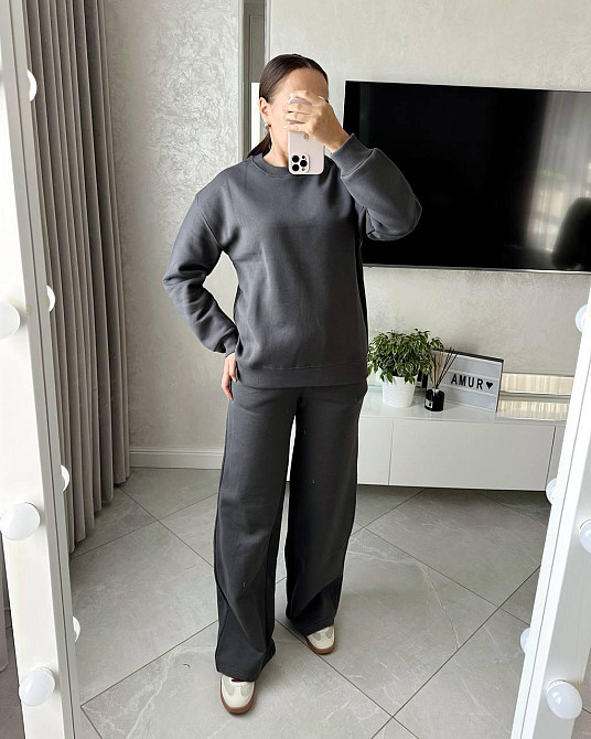 Жіночий прогулянковий костюм: світшот і штани турецька тринитка Сірий, 46 Одеса - фото 2