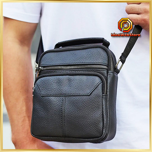 Шкіряний чоловічий месенджер чорний Tiding Bag M2237A Київ - фото 1