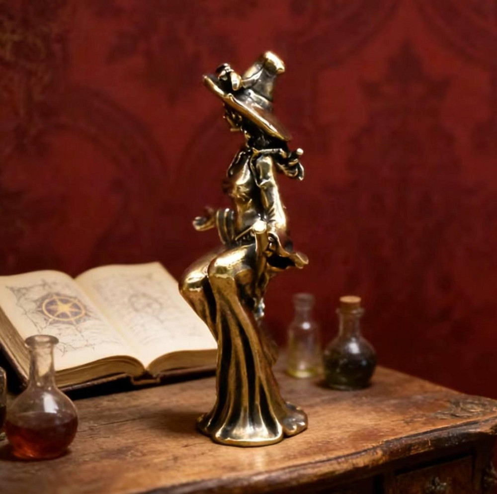 Фігурка відьма на мітлі вінтаж бронза, декоративна статуетка відьма, готичний декор, подарунок Halloween Київ - фото 4