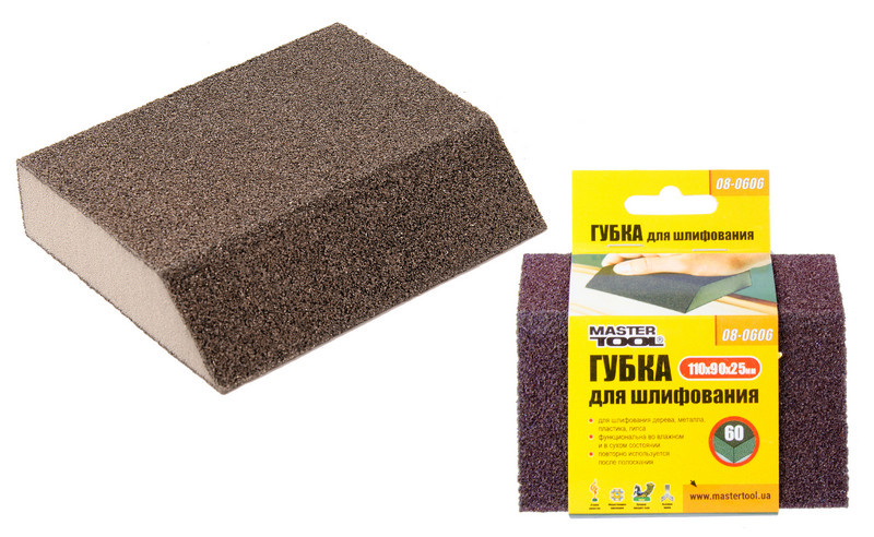 MASTERTOOL Губка для шліфування MASTERTOOL ТРАПЕЦІЯ Р60 110х90х25 мм 08-0606 Коломия - фото 1