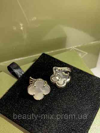 Серьги клевер Van Cleef серебро 925, натуральный перламутр, английский замок / Сережки на английском замочке Одесса
