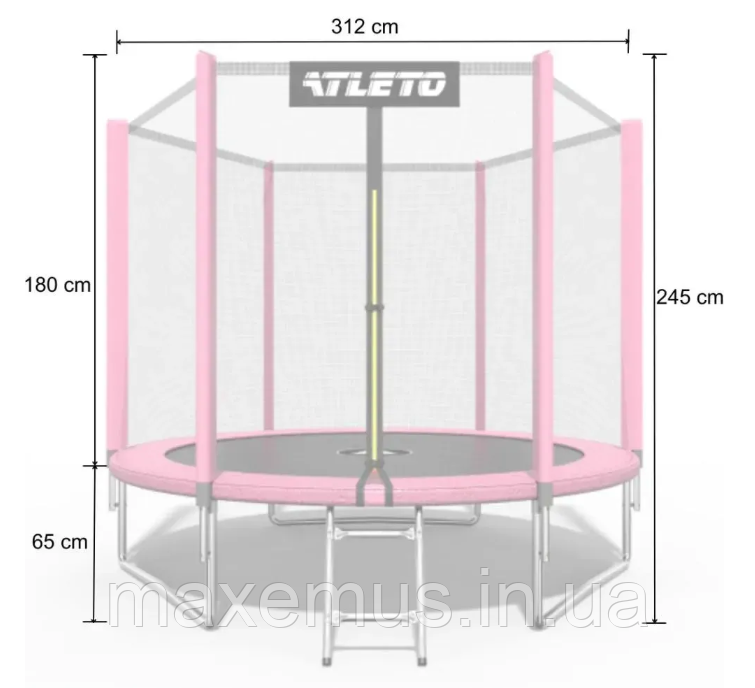 Батут детский Atleto 312 см с защитной сеткой и лестницей батут для детей садовый батут розовый Мостиска - изображение 6