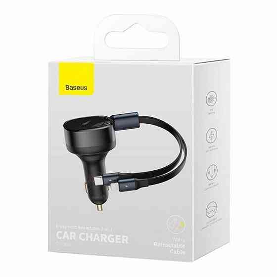 Автомобильное зарядное устройство Baseus Enjoyment Retractable 2-in-1 Car Charger C+L 30W Black Ковель