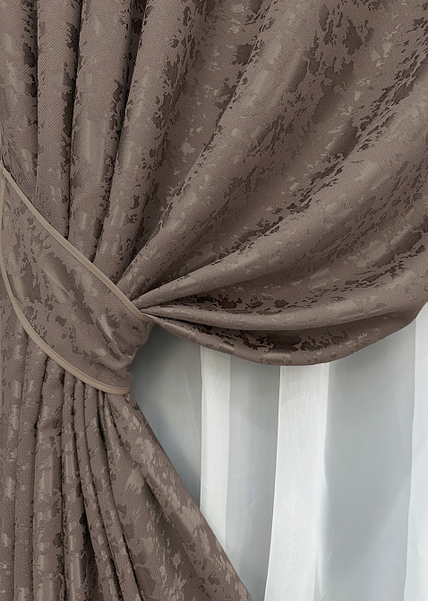 Комплект готовых штор VR-Textil Лен мрамор Pavliani VO № 1718ш какао 150х230 см 2 шт (39-0091) Киев - изображение 5