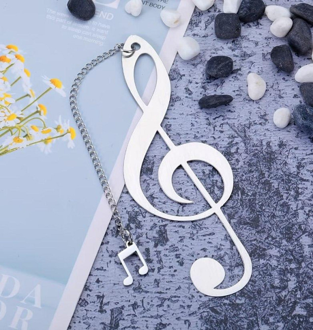 Закладка для книг Скрипковий ключ з нотою, металева з ланцюжком Київ - фото 3